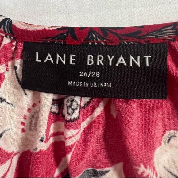 Lane Bryant Women's Foral Top Blouse 26/28 plus Size 2X Red Long Sleeves - Picture 2 of 5